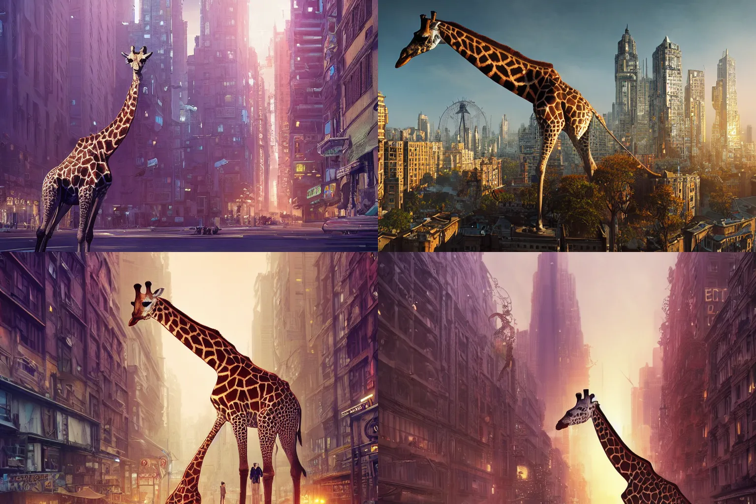 Prompt: giraffe, city, intricate, epic lighting, cinematic composition, hyper realistic, 8 k resolution, unreal engine 5, by artgerm, tooth wu, dan mumford, beeple, wlop, rossdraws, james jean, andrei riabovitchev, marc simonetti, yoshitaka amano, artstation