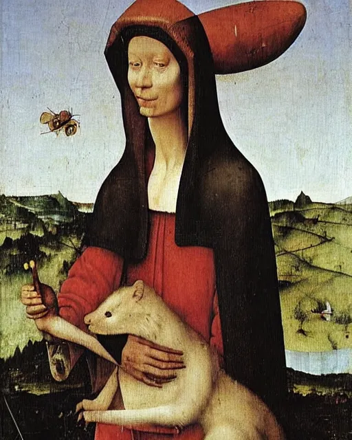 Image similar to Lady with an Ermine by Leonardo painting by Hieronymus Bosch