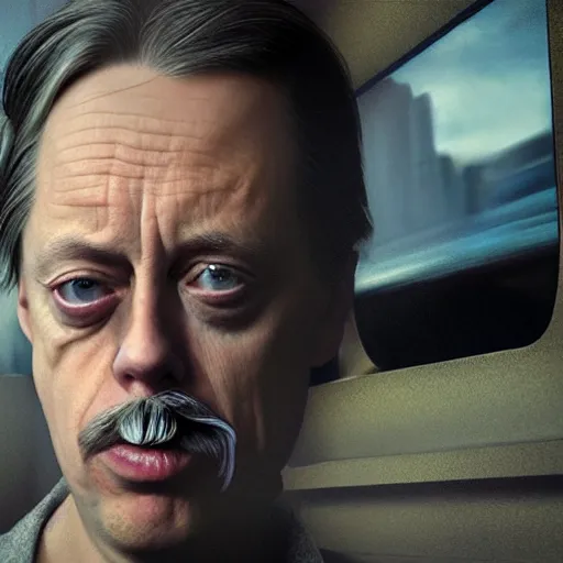 Prompt: hyperrealistic mixed media image of steve buscemi smoking a cigarette standing in front of a train, stunning 3 d render inspired art by xiang duan and thomas eakes, perfect facial symmetry, immaculate complexion, realistic, highly detailed attributes and atmosphere, dim volumetric cinematic lighting, 8 k octane detailed render, post - processing, masterpiece,