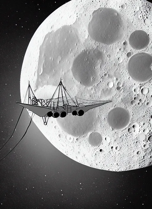 Image similar to photo of moonlanding in with finnish aeroship, aesthetic, fine art, intricate, elegant, highly detailed, centered, phograph, art station, conceptual art, soft, sharp focus,