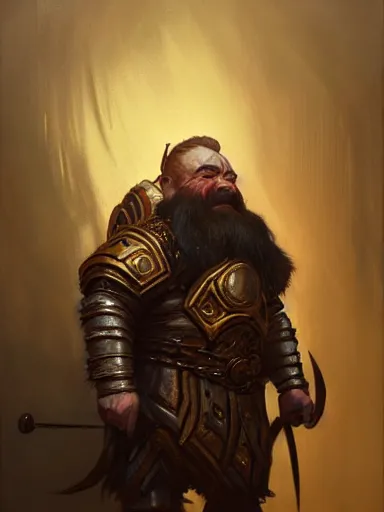 Image similar to a dwarf cleric dnd character, ornamented armor, oil painting, Tooth Wu, Greg Rutkowski, Edgar Maxence and Ross Tran, RPG portrait, dynamic lighting, fantasy art, High contrast, depth of field