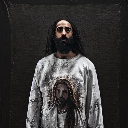 Image similar to jesus in jerry lorenzo streetwear by nicola samori