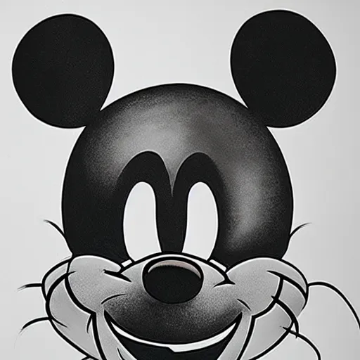 Image similar to Mickey Mouse in the style of H.R. Giger, airbrush and ink render,