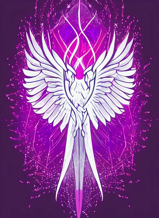 Image similar to white phoenix on salt crystals simple background simplified stylised poster art neat graphic design style holistic on purple flames