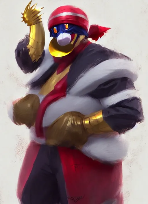 Prompt: a person cosplaying king dedede from kirby in human form. art by greg rutkowski, art by pascal blanche. crisp quality. digital photography. trending in deviantart.