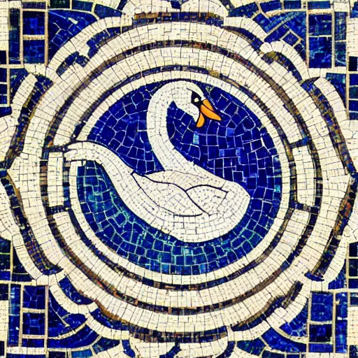 Image similar to detailed tile design, mosaic closeup, depicting swan and waterlily