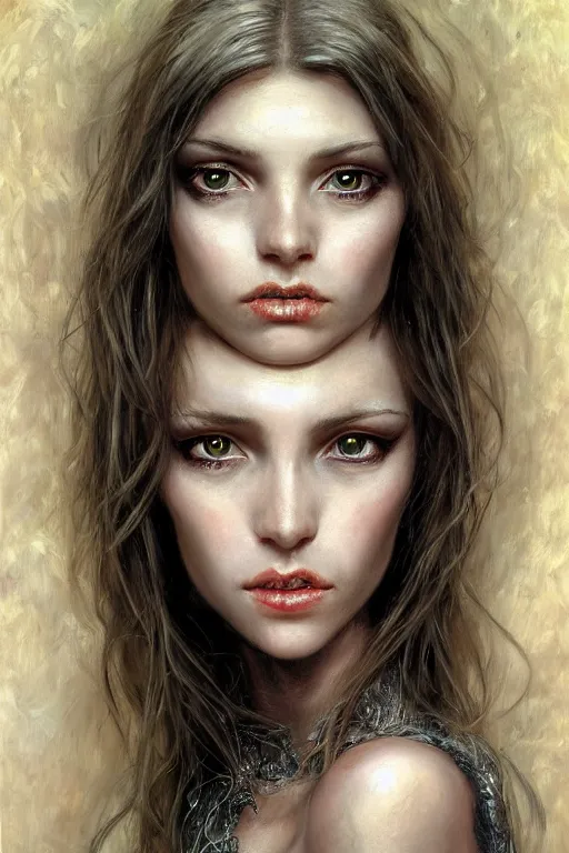 Image similar to high quality extremely detailed closeup portrait of a young attractive female necromancer looking away from the camera, dressed, realistic eyes, sparkle in eyes, no hands visible, fantasy, d & d, intricate, painting by lucian freud and mark brooks, hd