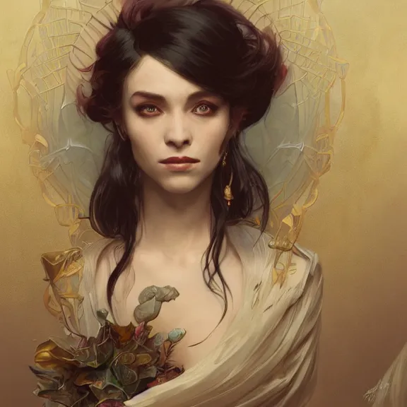 Image similar to portrait of the ghost queen, painted portrait, 4k, trending on artstation, octane render, art by artgerm and greg rutkowski and alphonse mucha and craig mullins and James Jean and Andrei Riabovitchev and Marc Simonetti and peter mohrbacher