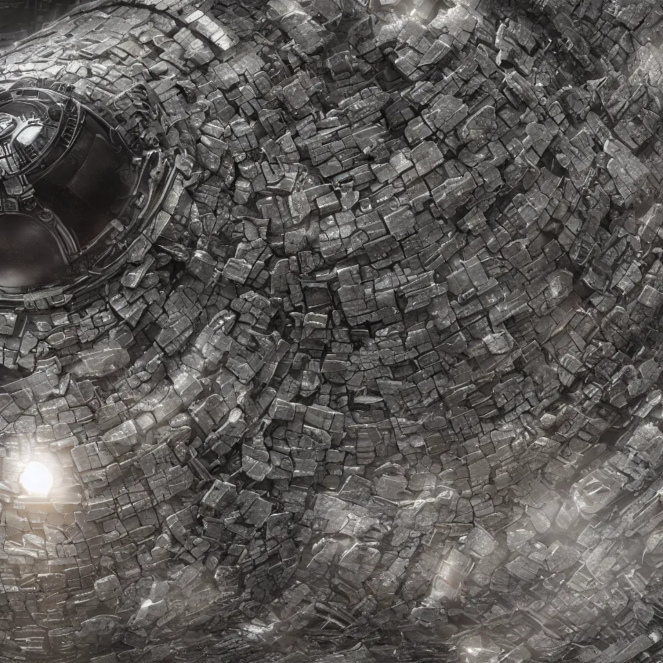 Prompt: cinematic wide angle a piece of a wrecked dyson sphere close up showing detail on the surface with different landscapes, trending on artstation, octane render, 8 k, ultra high detail