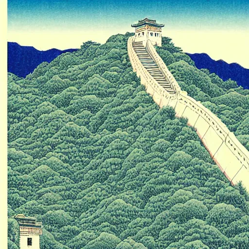 Prompt: The Great Wall by Kawase Hasui