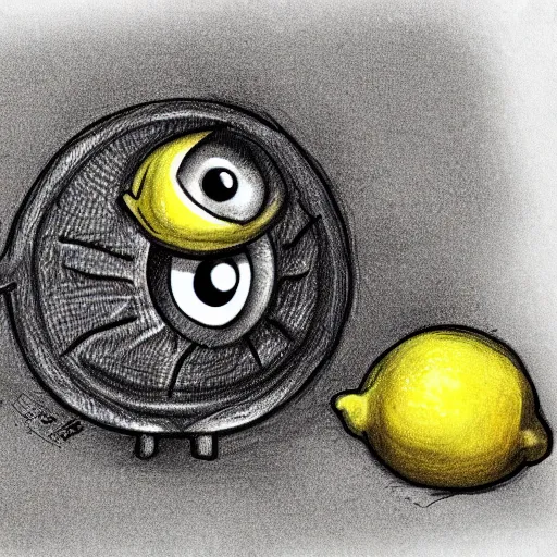 Prompt: sketch of a lemon monster