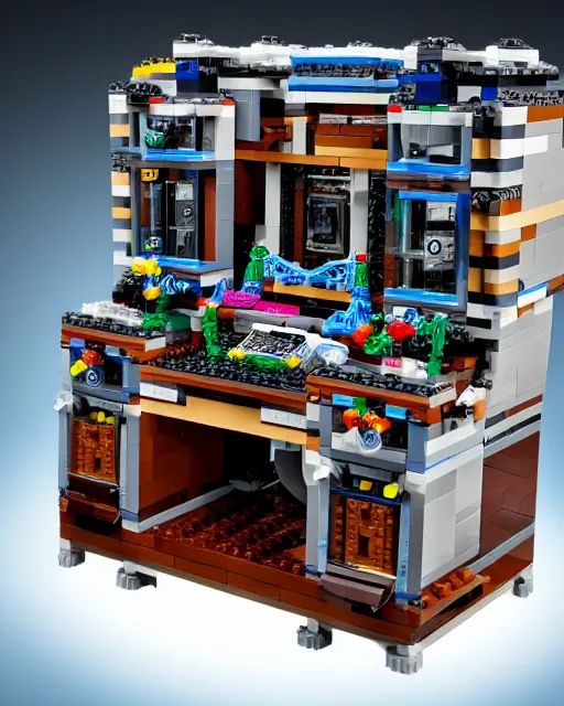 Image similar to high quality photograph of an intricate detailed accurate lego set of a modern computer