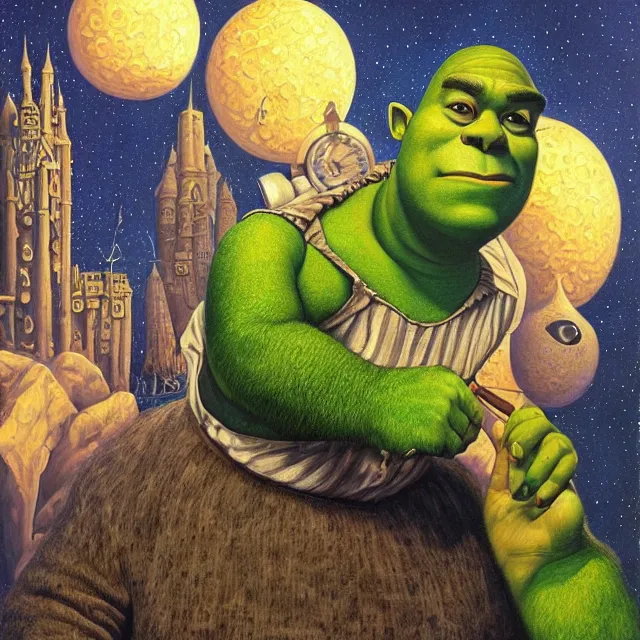 Image similar to an oil on canvas portrait painting of shrek, surrealism, surrealist, cosmic horror, rob gonsalves, high detail