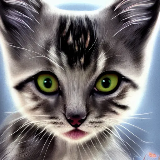 Image similar to photorealism of a muscular kitten, digital painting, strong