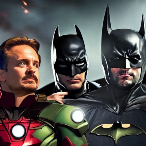 Image similar to Batman and other avengers, movie still