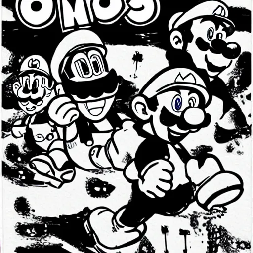 Image similar to super mario brothers, sumi-e ink style,