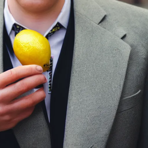 Image similar to a lemon wearing a suit