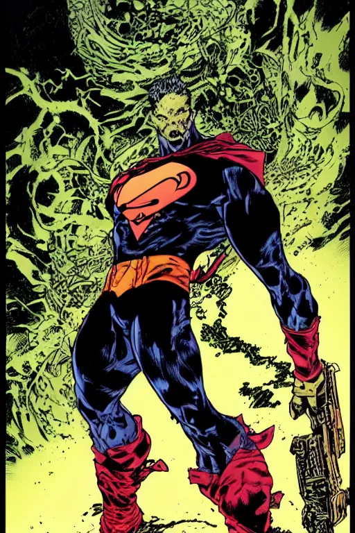 Image similar to A full body portrait of a new antihero character standing on the ground art by Marc Silvestri and Jim Lee, trending on artstation, ominous, mysterious