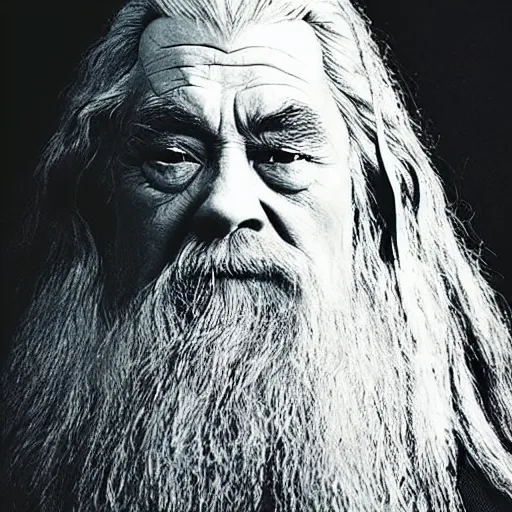 Image similar to a still from “ lord of the rings ” of a head and shoulders portrait of master tang as gandalf, photo by phil noto