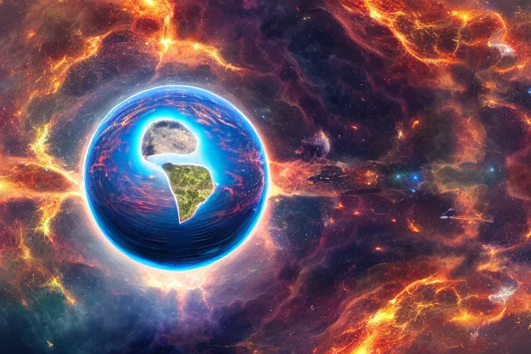 Image similar to google satellite view of a god giving birth to a new universe and then dissolving itself into it, in the style of wlop, illustration, epic, fantasy, hyper detailed, smooth, unreal engine, sharp focus, ray tracing