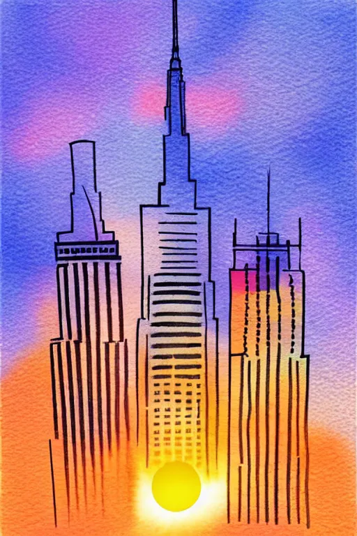 Image similar to minimalist watercolor art of new york skyline at sunset, illustration, vector art