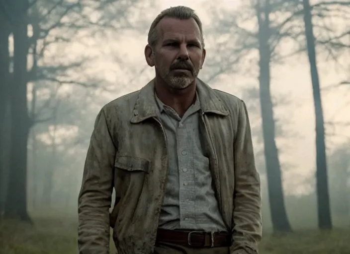 Image similar to film still of!!!!! kevin costner!!!!! as jim hopper in stranger things, 4 k