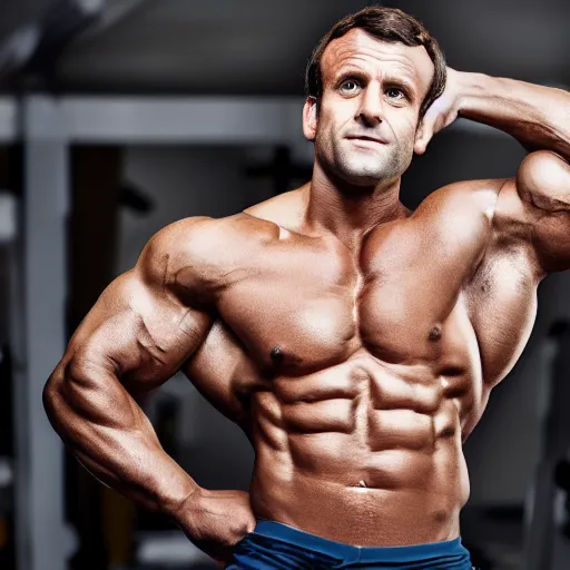 Prompt: photo of a close portrait of emmanuel macron as a bodybuilder, studio lightning, 4 k, highly detailled