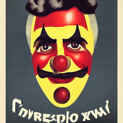 Image similar to communist clown portrait, propaganda style, poster