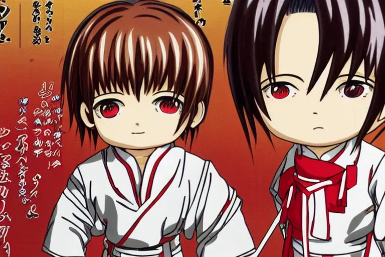 Image similar to sougo okita, short brown hair, kewpie mayonnaise, red eyes, gintama