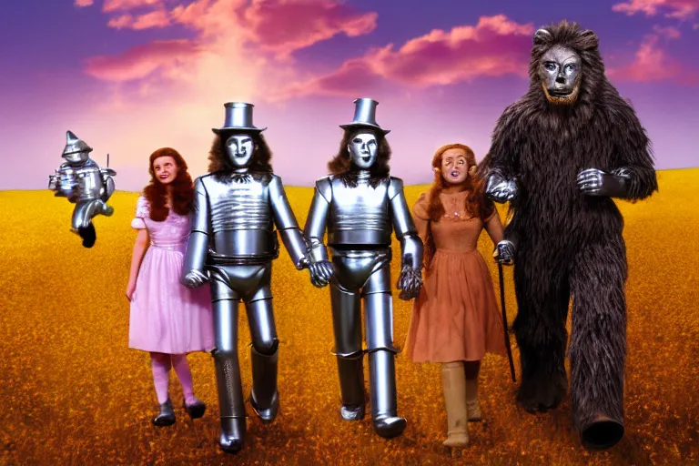 Image similar to Cinematography the wonderful wizard of Oz and Dorothy, tin man, the lion, the scarecrow by Emmanuek Lubensky