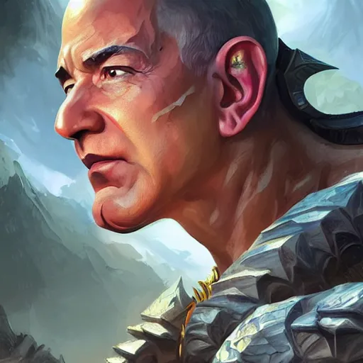 Image similar to Jeff Bezos!! as a amazon warrior, closeup, D&D, fantasy, intricate, elegant, highly detailed, digital painting, artstation, concept art, matte, sharp focus, illustration, hearthstone, art by Artgerm and Greg Rutkowski and Alphonse Mucha