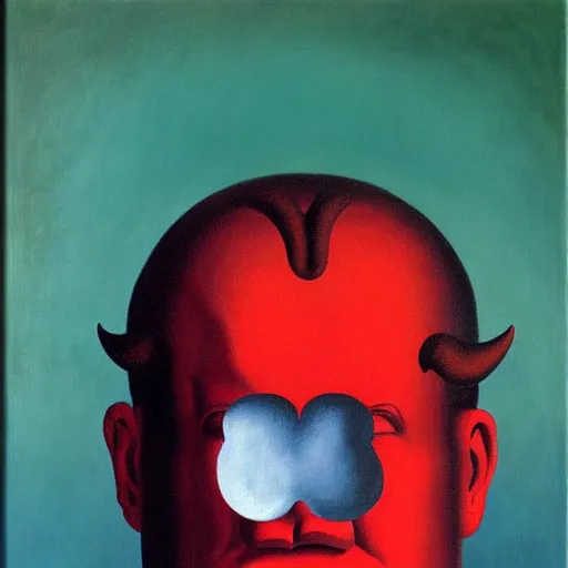 Image similar to devil boss in hell, oil painting by rene magritte