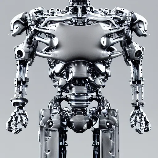 Prompt: complex chromium cybernetic endoskeleton built of spheres : : in a dark gray room wearing frosted glass like translucent armor plates : : highly detailed