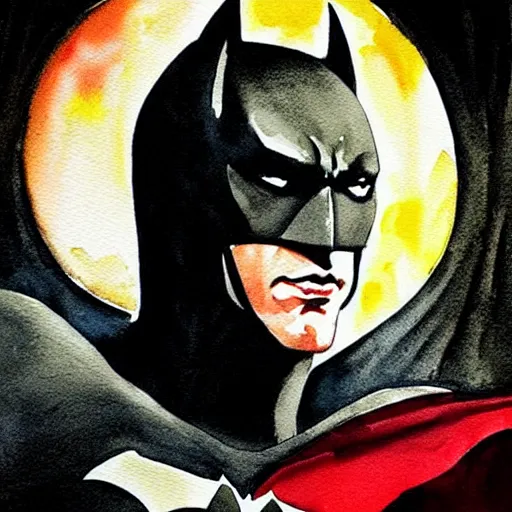 Image similar to “watercolor of Batman portrait from dark knight ”