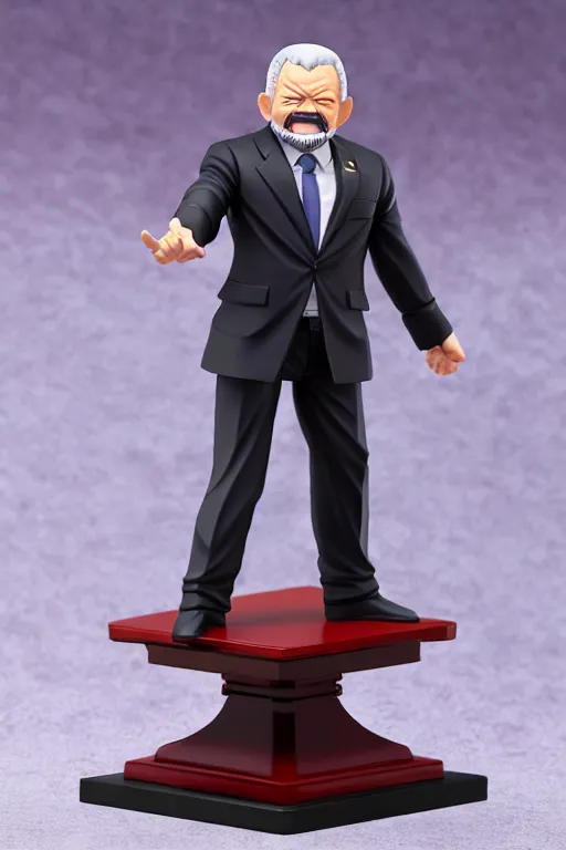 Image similar to still high quality figurine of strongman president lula, tsurime eyes, tareme eyes, personification, dynamic pose, detailed product photo, featured on amiami, tone mapped, beautiful composition, 8 5 mm, f. 1 4