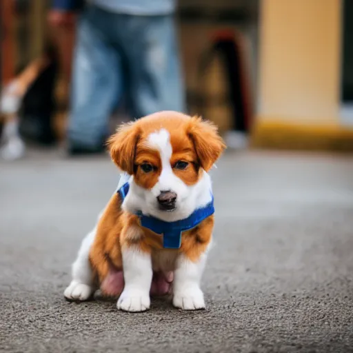 Prompt: a cute puppy wearing a doctor, dog cosplay, Canon EOS R3, f/1.4, ISO 200, 1/160s, 8K, RAW, unedited, symmetrical balance, in-frame