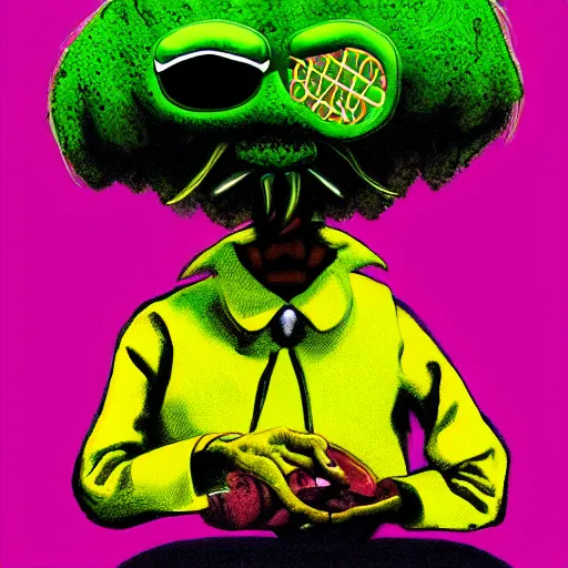 Image similar to snoop dogg tennis ball monster ,tennis ball, digital art,smoking, weed, smoke, fantasy,chalk, magic, trending on artstation, ultra detailed, professional illustration by Basil Gogos