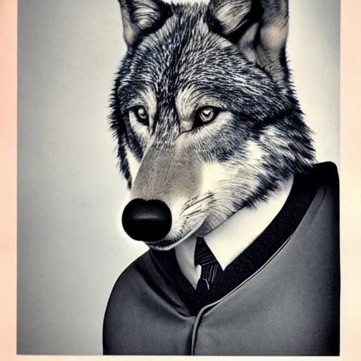 Prompt: handsome male anthropomorphic wolf, wearing a turtleneck, realistic advertising magazine photo