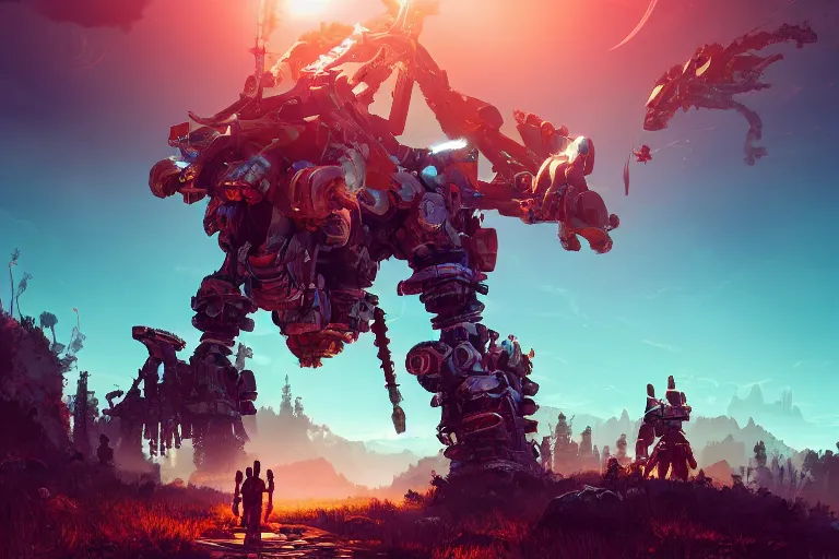 Image similar to watcher machine mecanical creature robot of horizon forbidden west horizon zero dawn radiating a glowing aura global illumination ray tracing hdr fanart arstation by ian pesty and alena aenami artworks in 4 k