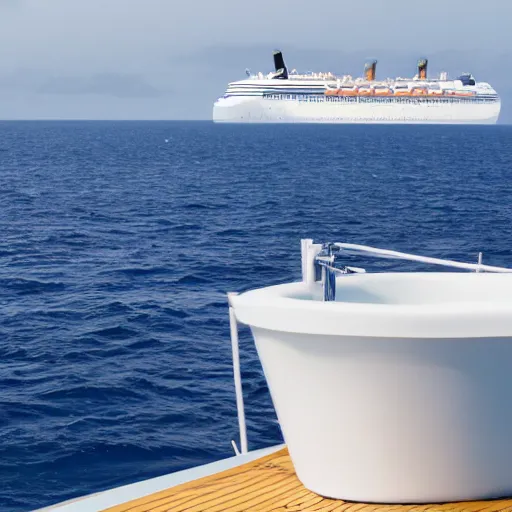 Prompt: bathtub duck as a cruise liner in the middle of the ocean.