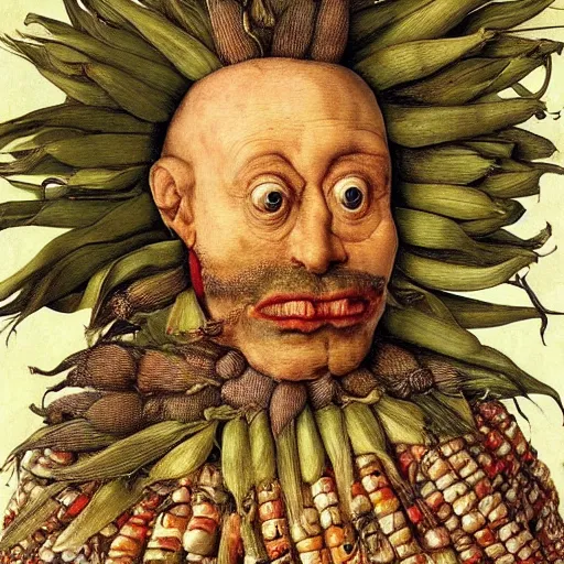 Prompt: giuseppe arcimboldo, trump, corn hair