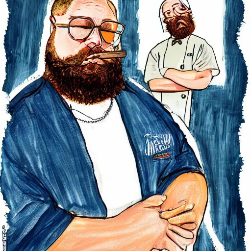 Prompt: action bronson, portrait, action bronson wearing chef clothes, impressionist