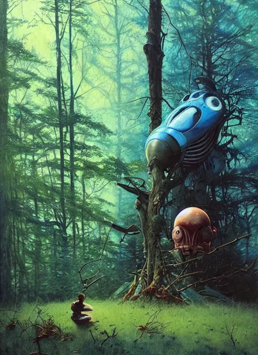 Image similar to spaceship in the woods by a river gorgeous lighting, lush forest foliage blue sky a hyper realistic painting by chiara bautista and beksinski and norman rockwell and greg rutkowski, weta studio, and lucasfilm