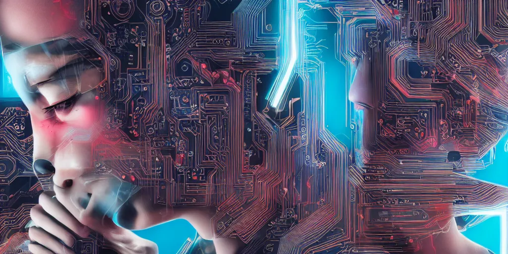 Prompt: portrait of computer & circuits, 8 k, by tristan eaton, trending on deviantart, face enhance, hyper detailed, minimalist, super detailed, cinematic, unreal engine, octane render, chalk texture on canvas