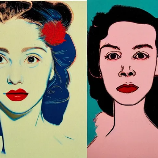 Image similar to beautiful female portrait in oil by james jean, by andy warhol, by roy lichtenstein, by egon schiele