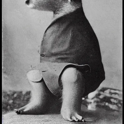 Prompt: a capybara gangster wearing a fedora and a classy suit, 1920, realistic