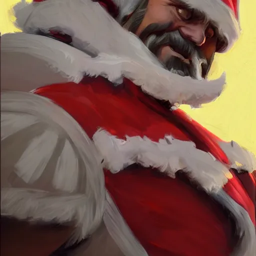 Image similar to greg manchess portrait painting of fully armored santa claus as overwatch character, medium shot, asymmetrical, profile picture, organic painting, sunny day, matte painting, bold shapes, hard edges, street art, trending on artstation, by huang guangjian and gil elvgren and sachin teng