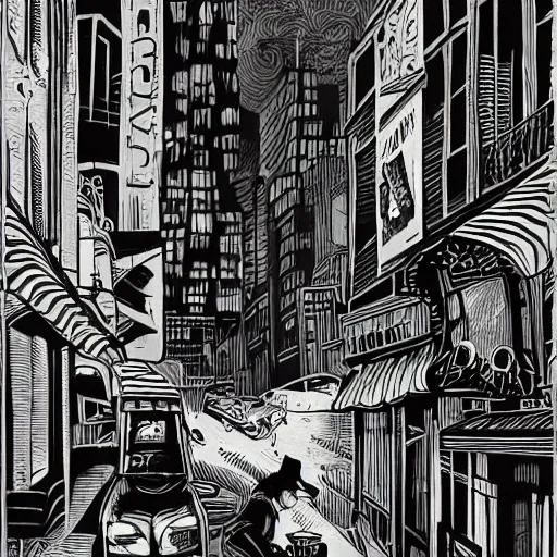 Image similar to drinking coffee in the streets, in the style of james jean, film noir, dark atmosphere