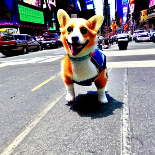 Prompt: A photo of Corgi dog riding a bike in Times Square. It is wearing sunglasses and a beach hat.