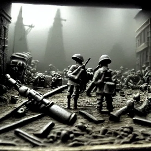 Image similar to world war 2, extremely detailed claymation art, dark, moody, foggy